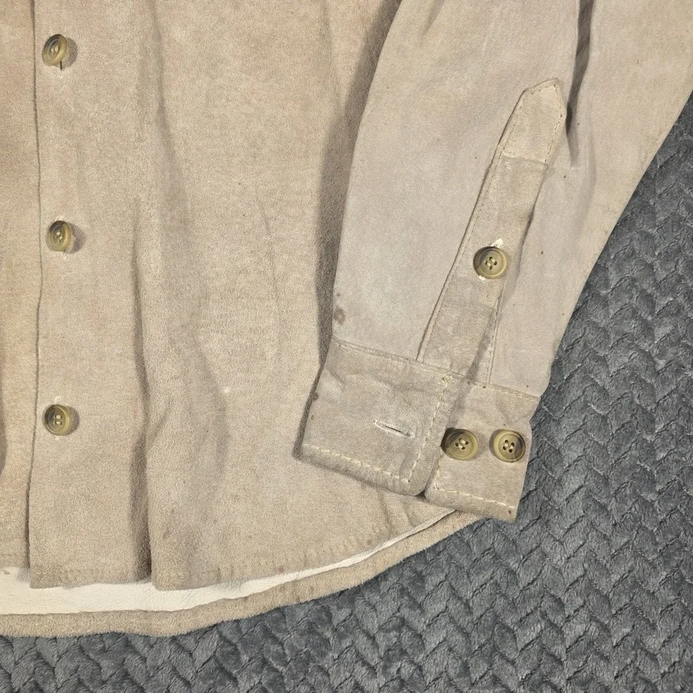 Vintage Distressed Banana Republic Suede Leather Shirt Jacket Men's Small Tan